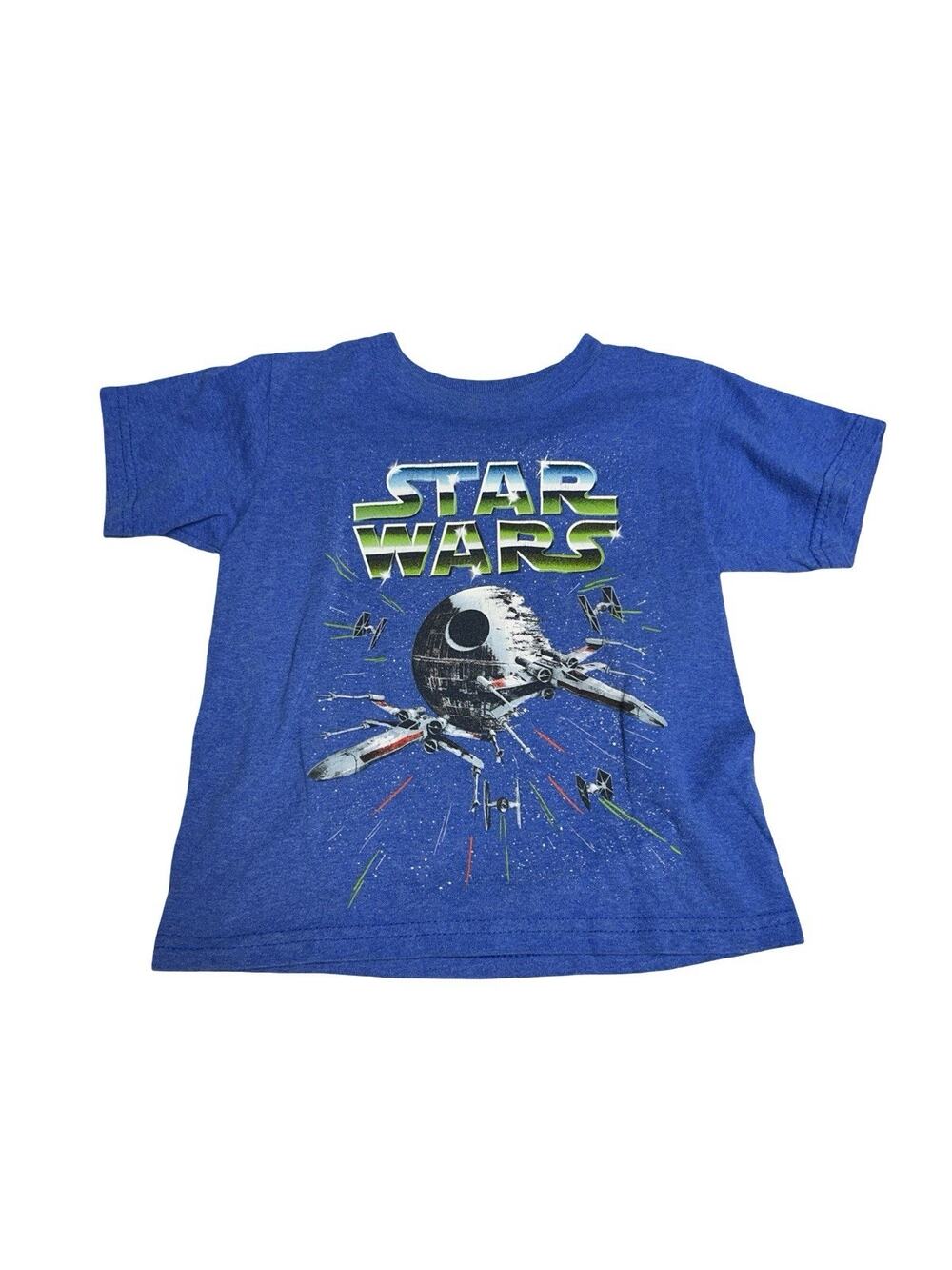Star Wars Death Star X-Wing Graphic T-Shirt Kids XS Blue Short Sleeve